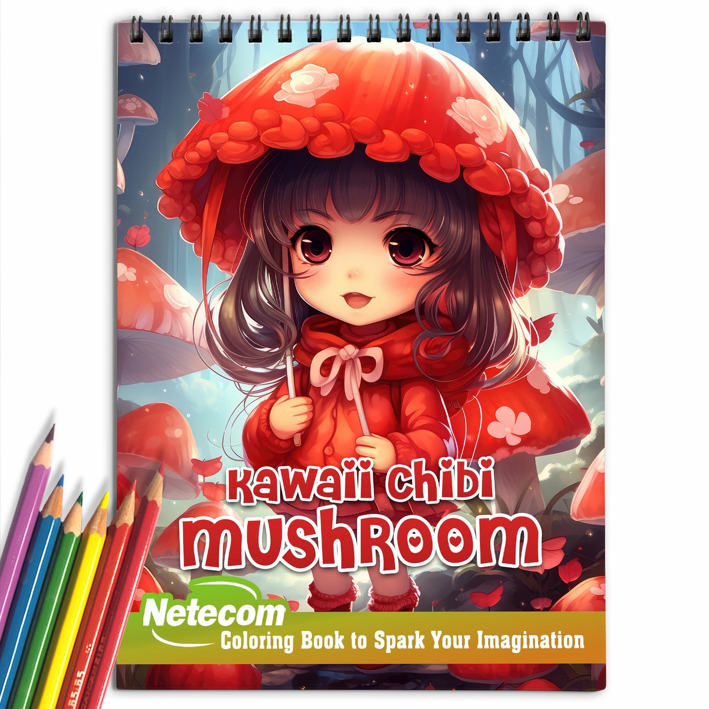 Kawaii Chibi Mushroom Spiral Bound Coloring Book, Embark on a Coloring Journey with 30 Kawaii Chibi Mushroom Designs