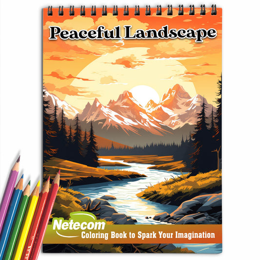 Minimalist Peaceful Landscape Spiral Bound Coloring Book, Find Peace in Minimalism with 30 Meditative Coloring Pages of Tranquil Landscapes