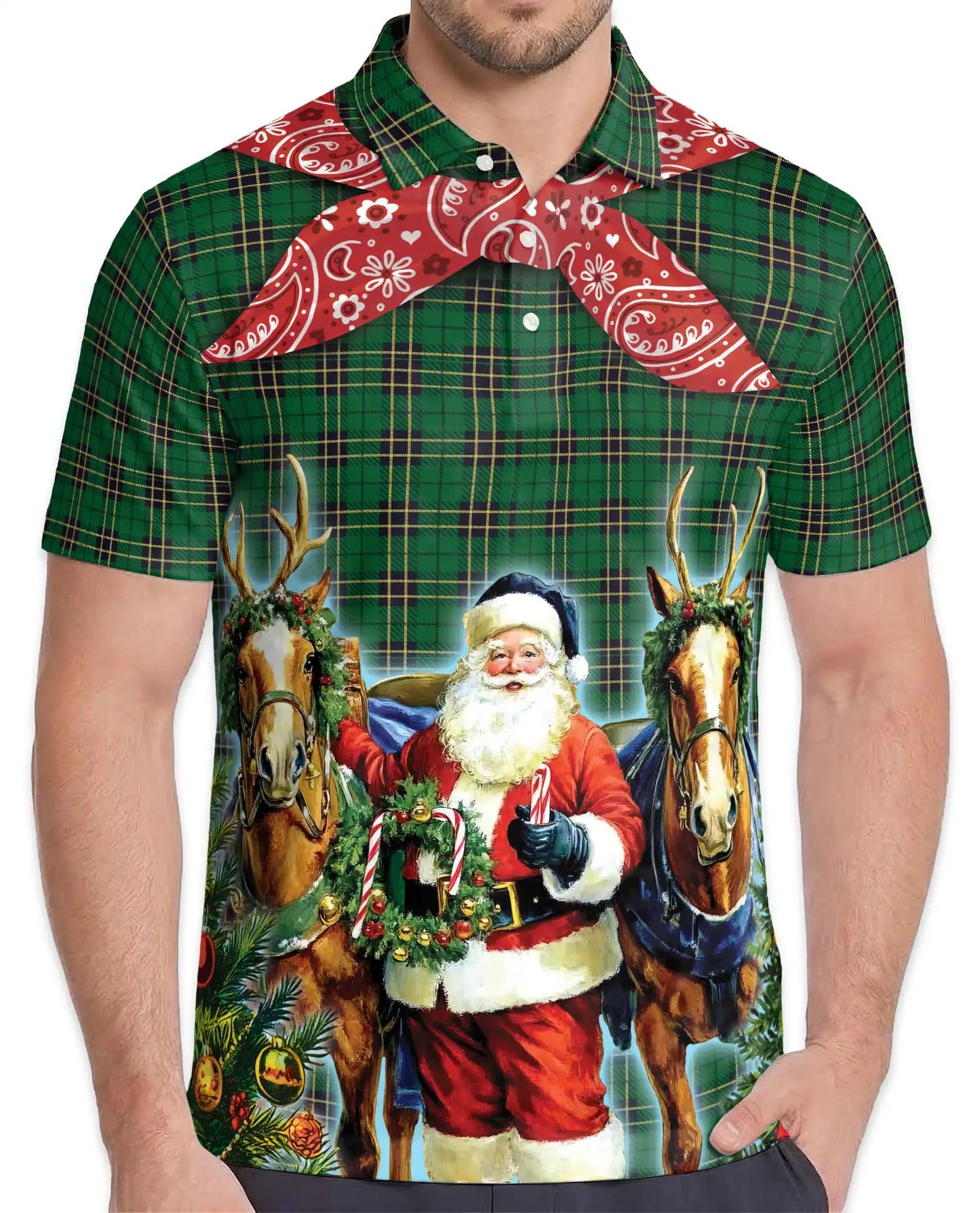 Christmas Santa Reindeer Polo Shirt for Men – Holiday Fun | Netecom