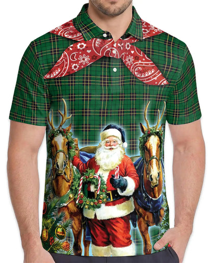 Christmas Santa Reindeer Polo Shirt for Men – Holiday Fun | Netecom