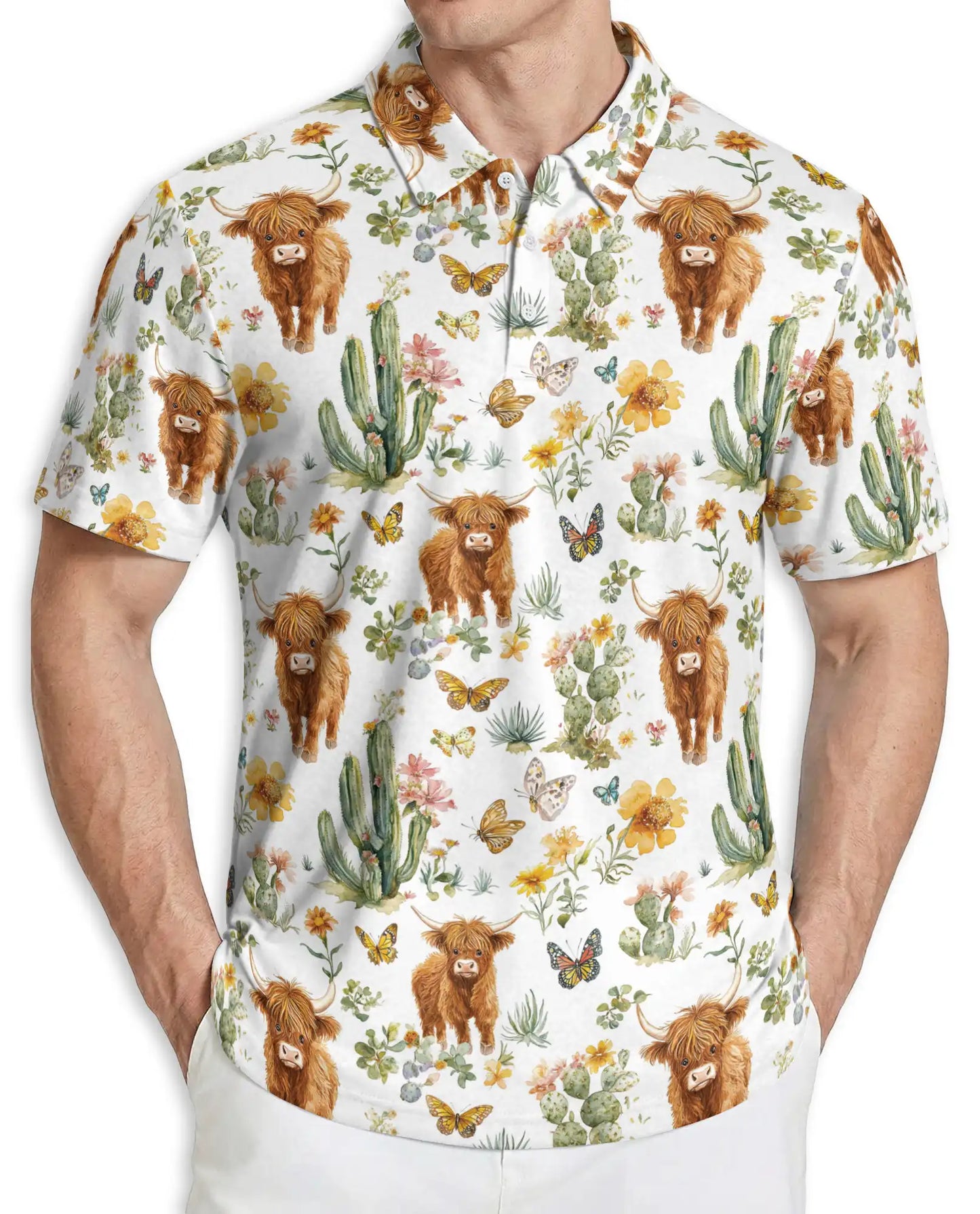 Highland Cow Cactus Polo Shirt – Cute Western Style | Netecom