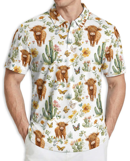 Highland Cow Cactus Polo Shirt – Cute Western Style | Netecom