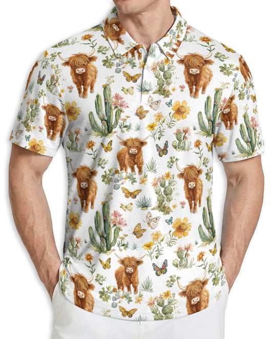 Highland Cow Cactus Polo Shirt – Cute Western Style | Netecom