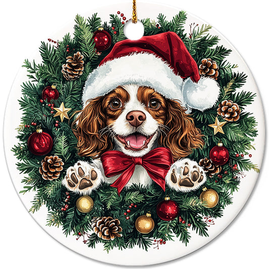 Netecom Cute Cavalier King Charles Spaniel Christmas Ornament, Puppy Ceramic Ornament for Xmas Tree Hanging Decorations Gift, Dog Lover Gifts, Holiday Party Present