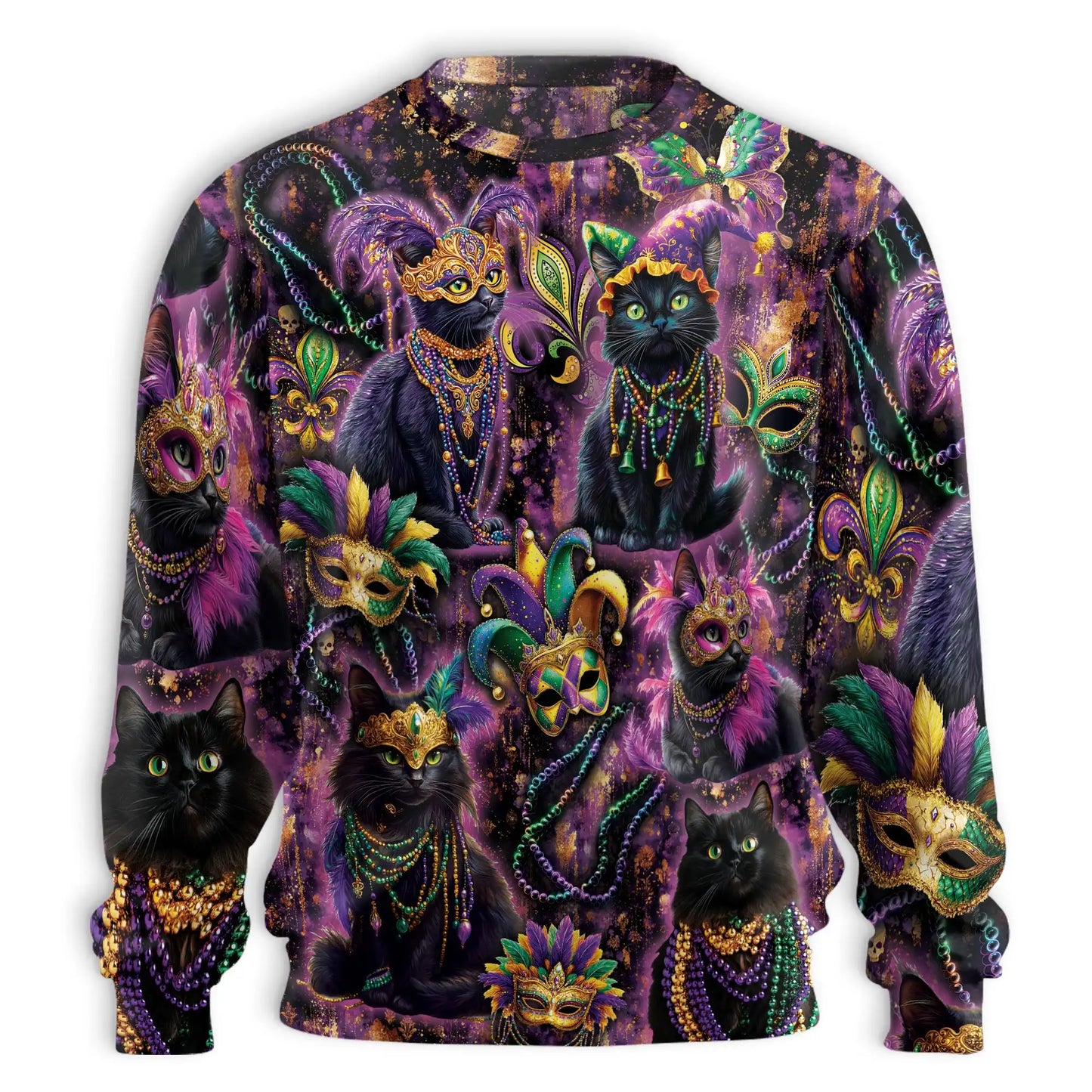 Mardi Gras Cat Sweatshirt, 3D All Over Print Carnival Cat Crewneck Pullover for Men Women, Cat Lover Gift - Netecom