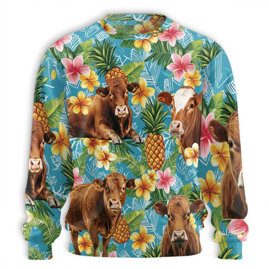 Red Angus Cattle Lovers Pineapple Sweatshirt, 3D All Over Print Tropical Farm Crewneck Pullover for Men Women, Cattle Lover Gift - Netecom