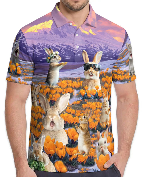 Rabbit Flower Field Polo Shirt – Cute Spring Style | Netecom