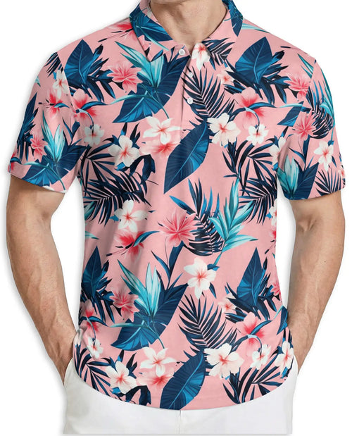 Tropical Floral Polo Shirt – Pink Island Print | Netecom
