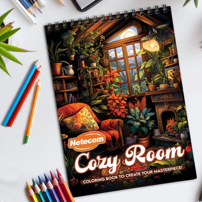 Cozy Room Spiral Bound Coloring Book, Inviting Cozy Rooms for a Warm and Homely Art Journey, Ideal for Interior Design Fans and Coziness Seekers