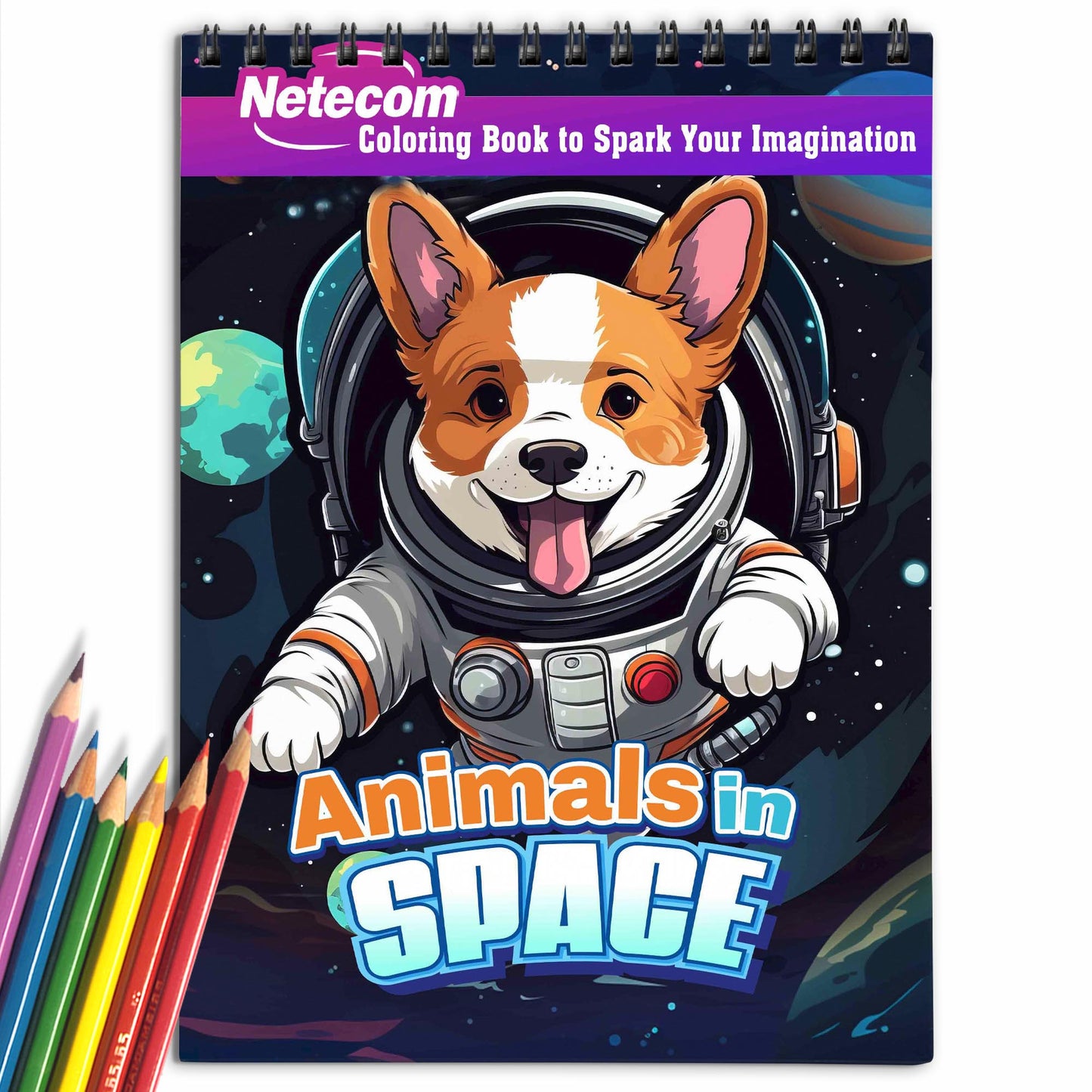 Animal In Space Spiral Bound Coloring Book, Unleash Your Creative Orbit with 30 Animals in Interplanetary Space