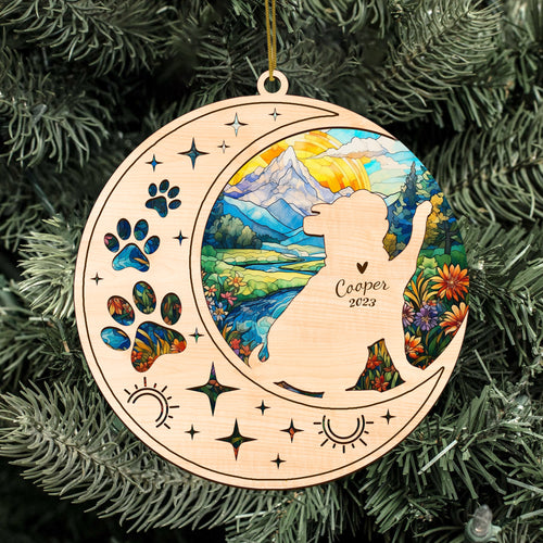 Netecom Bulldog Memorial Suncatcher, Personalized Bulldog Christmas Ornament with Name Date, Bereavement Gifts for Loss of Pet, Dog Death Sympathy Gift Pet Loss Sun Catchers, Dog Grief Gift