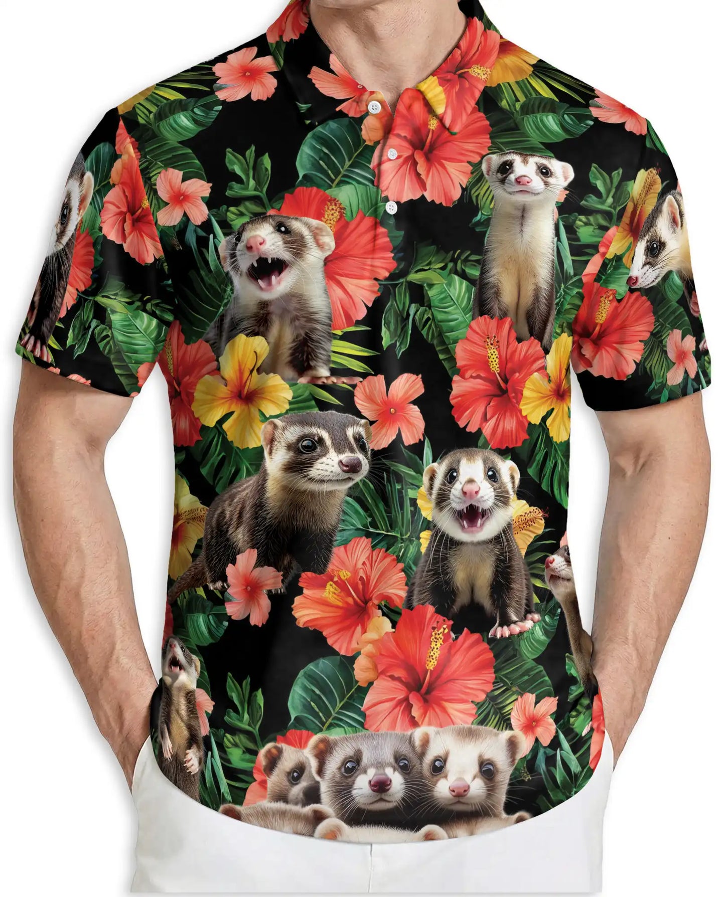 Ferret Hawaiian Polo Shirt – Tropical Floral Style | Netecom