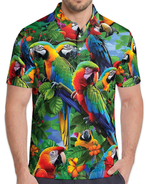 Tropical Parrot Polo Shirt for Men – Island Vacation Style | Netecom