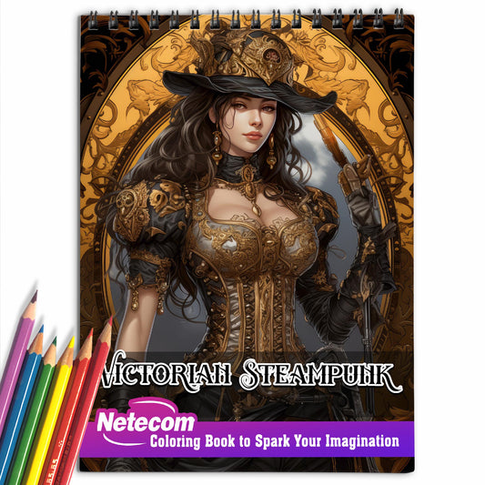 Victorian Steampunk Spiral Bound Coloring Book, Roam Through 30 Coloring Pages of Detailed Victorian Steampunk Artwork