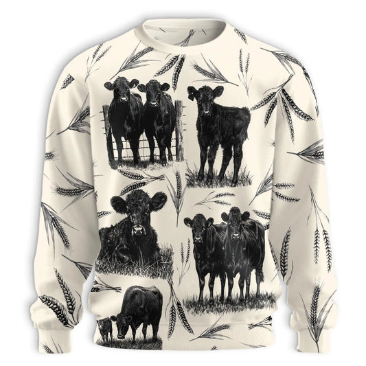 Vintage Cattle Farm Lovers Farmer Sweatshirt, 3D All Over Print Rustic Western Crewneck Pullover for Men Women, Farmer Gift - Netecom