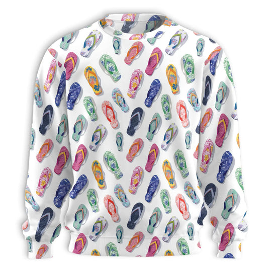 Colorful Flip Flops Sweatshirt, 3D All Over Print Tropical Beach Crewneck Pullover for Men Women, Summer Lover Gift - Netecom