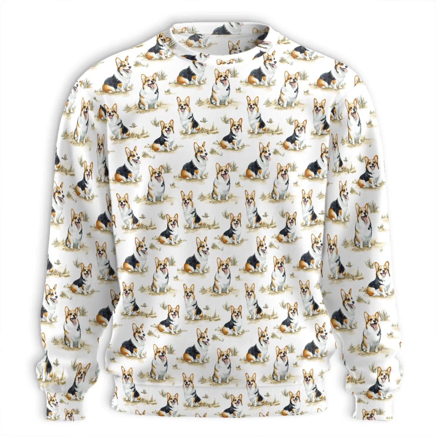 Smiling Corgi Sweatshirt, 3D All Over Print Cute Dog Crewneck Pullover for Men Women, Corgi Lover Gift - Netecom