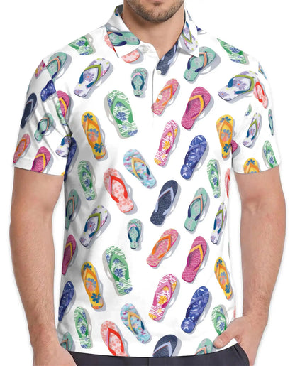 Colorful Flip-Flop Polo Shirt for Men – Summer Beach 3D Print | Netecom