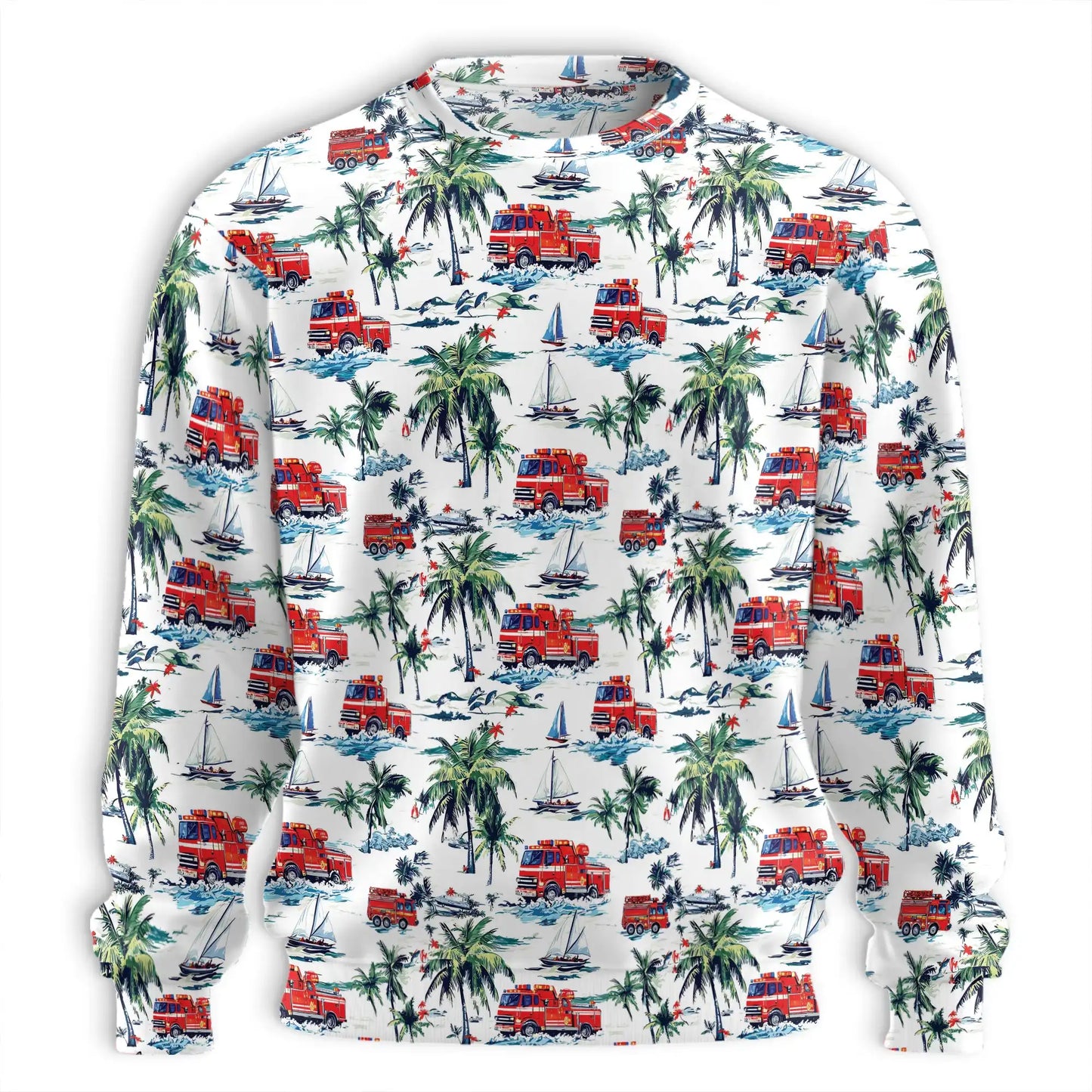 Firefighter Palm Tree Pattern Sweatshirt, 3D All Over Print Tropical Firefighter Crewneck Pullover for Men Women, Firefighter Gift - Netecom