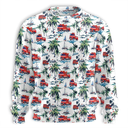 Firefighter Palm Tree Pattern Sweatshirt, 3D All Over Print Tropical Firefighter Crewneck Pullover for Men Women, Firefighter Gift - Netecom