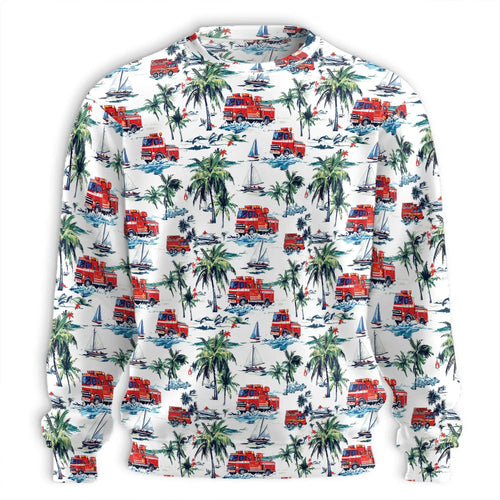 Firefighter Palm Tree Pattern Sweatshirt, 3D All Over Print Tropical Firefighter Crewneck Pullover for Men Women, Firefighter Gift - Netecom