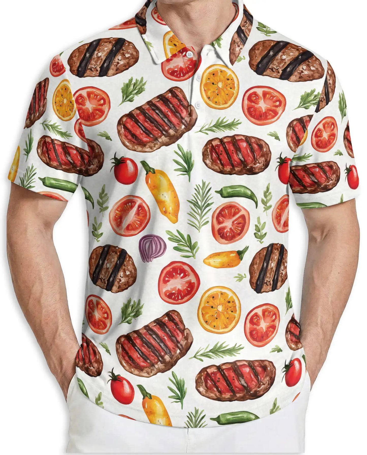 Grilled Steak Food 3D Polo Shirt for Men – BBQ Kitchen Lover Style | Netecom