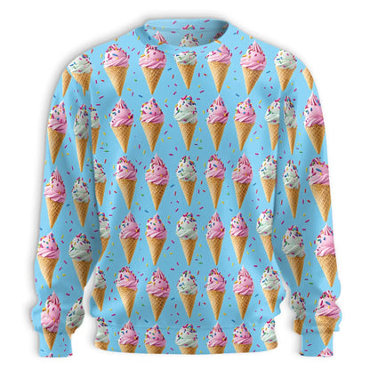 Ice Cream Pattern Sweatshirt, 3D All Over Print Dessert Crewneck Pullover for Men Women, Ice Cream Lover Gift - Netecom