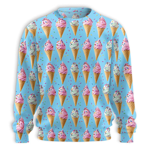 Ice Cream Pattern Sweatshirt, 3D All Over Print Dessert Crewneck Pullover for Men Women, Ice Cream Lover Gift - Netecom