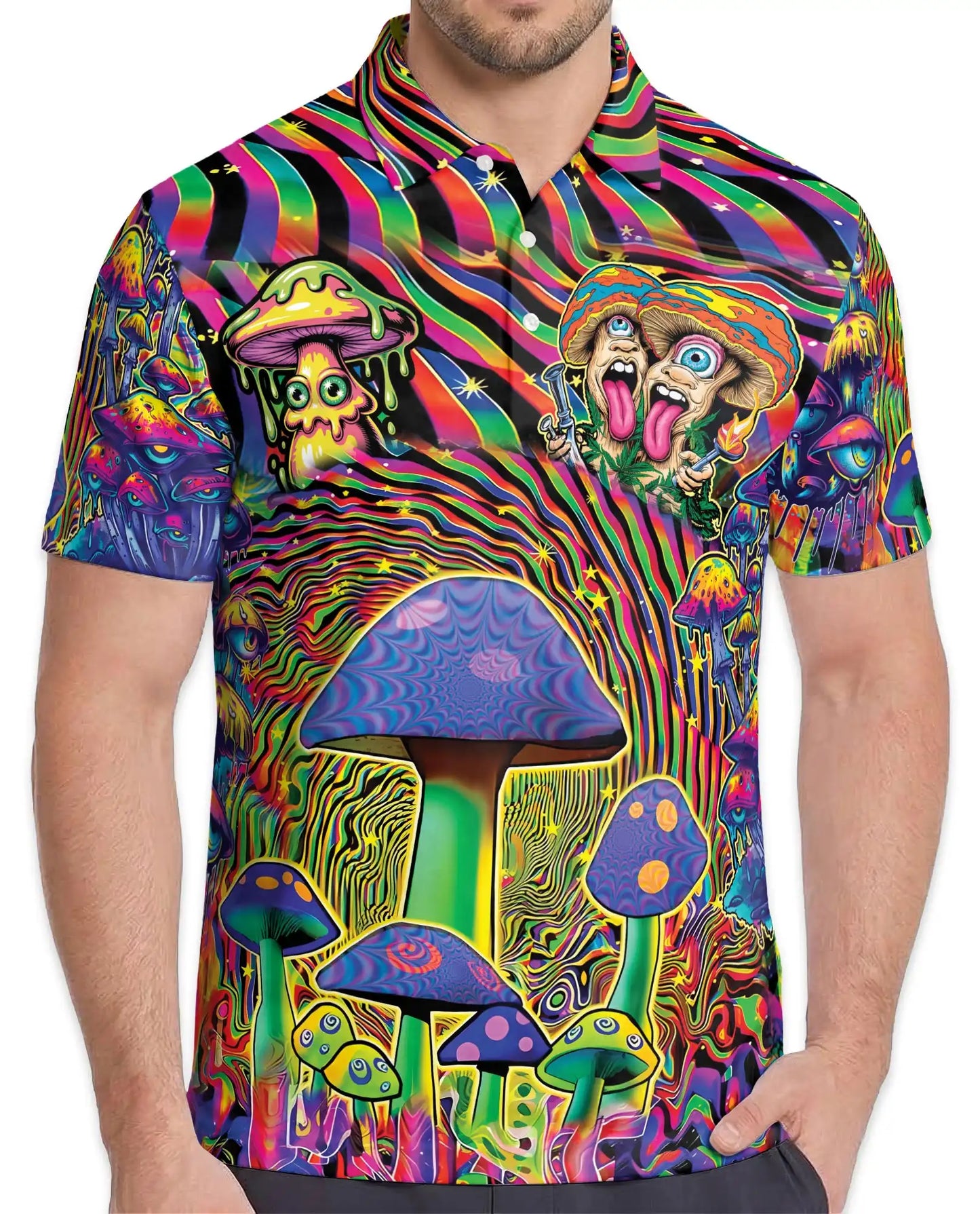 Psychedelic Mushroom Trippy Polo Shirt for Men – Colorful Psy Art | Netecom