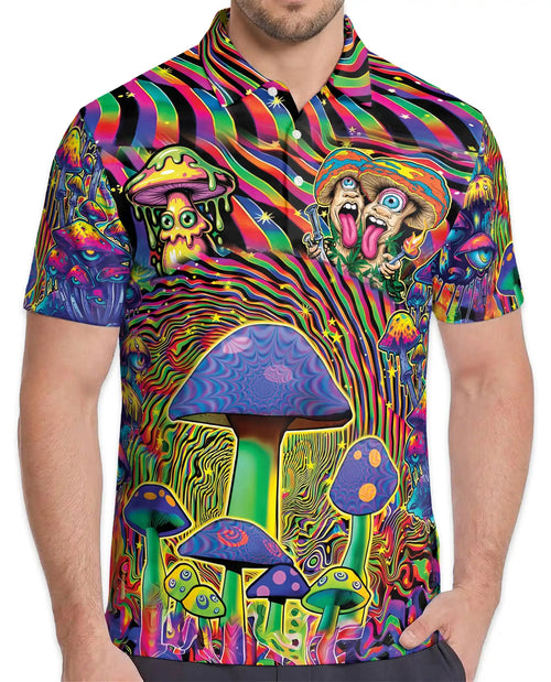 Psychedelic Mushroom Trippy Polo Shirt for Men – Colorful Psy Art | Netecom