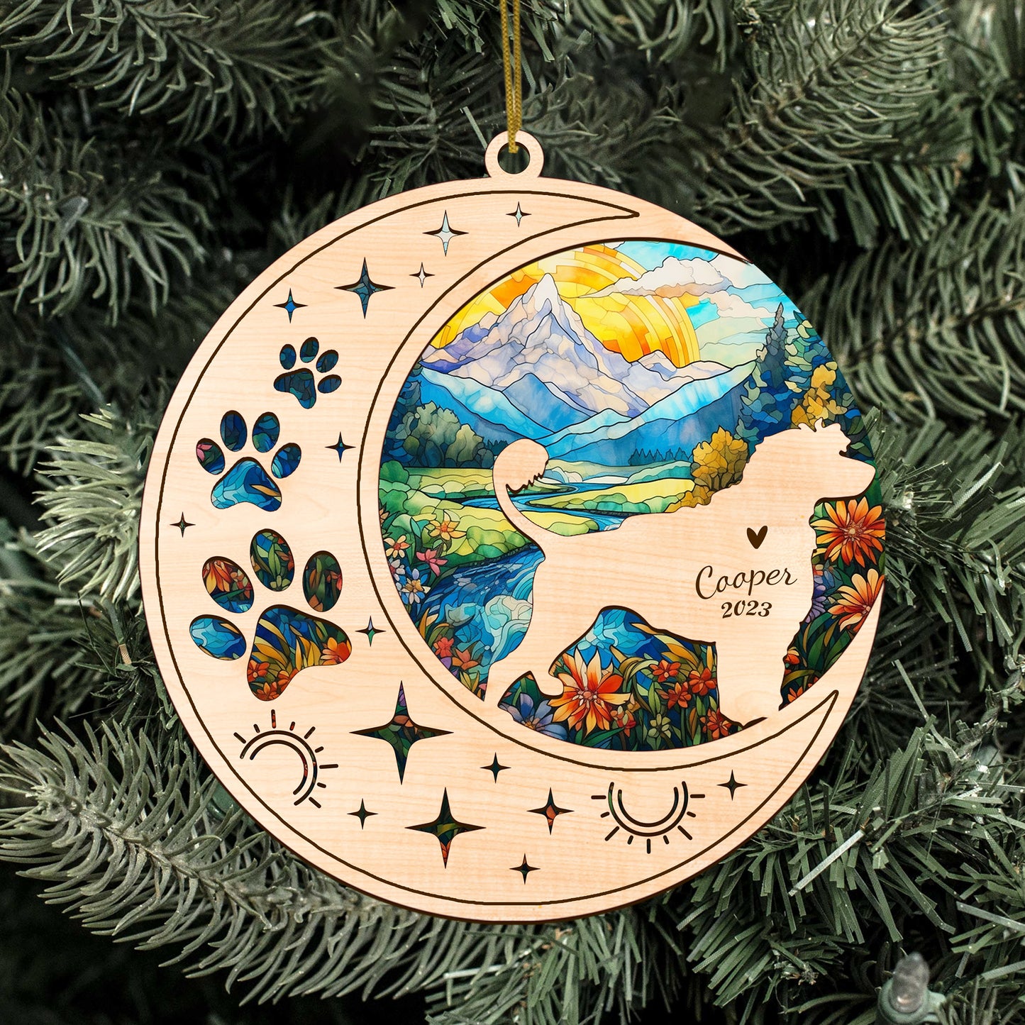 Netecom Portuguese Water Dog Memorial Suncatcher, Personalized Portuguese Water Christmas Ornament, Bereavement Gifts for Loss of Pet, Dog Death Sympathy Gift Pet Loss Sun Catchers, Dog Grief Gift