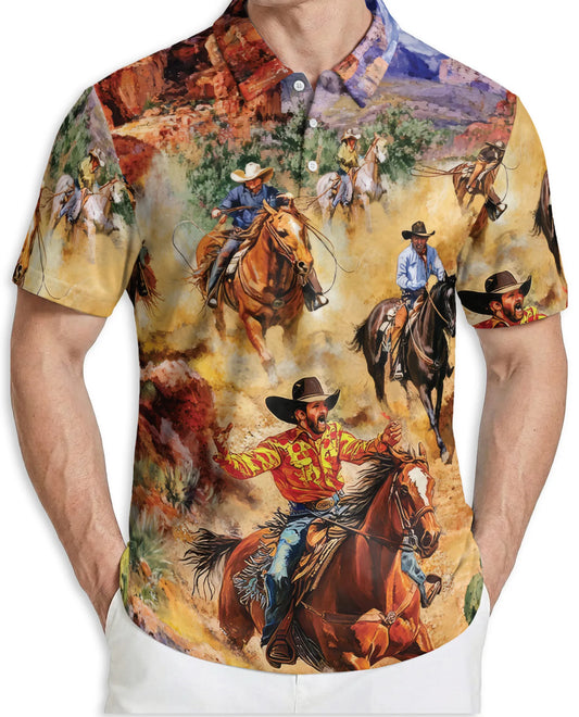 Cowboy Rodeo 3D Polo Shirt for Men – Western Horse Rider Style | Netecom