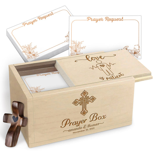 Netecom Valentine’s Day Gift for Couples – Personalized Prayer Box with 100 Prayer Request Cards & Wooden Cross, Christian Love Gift