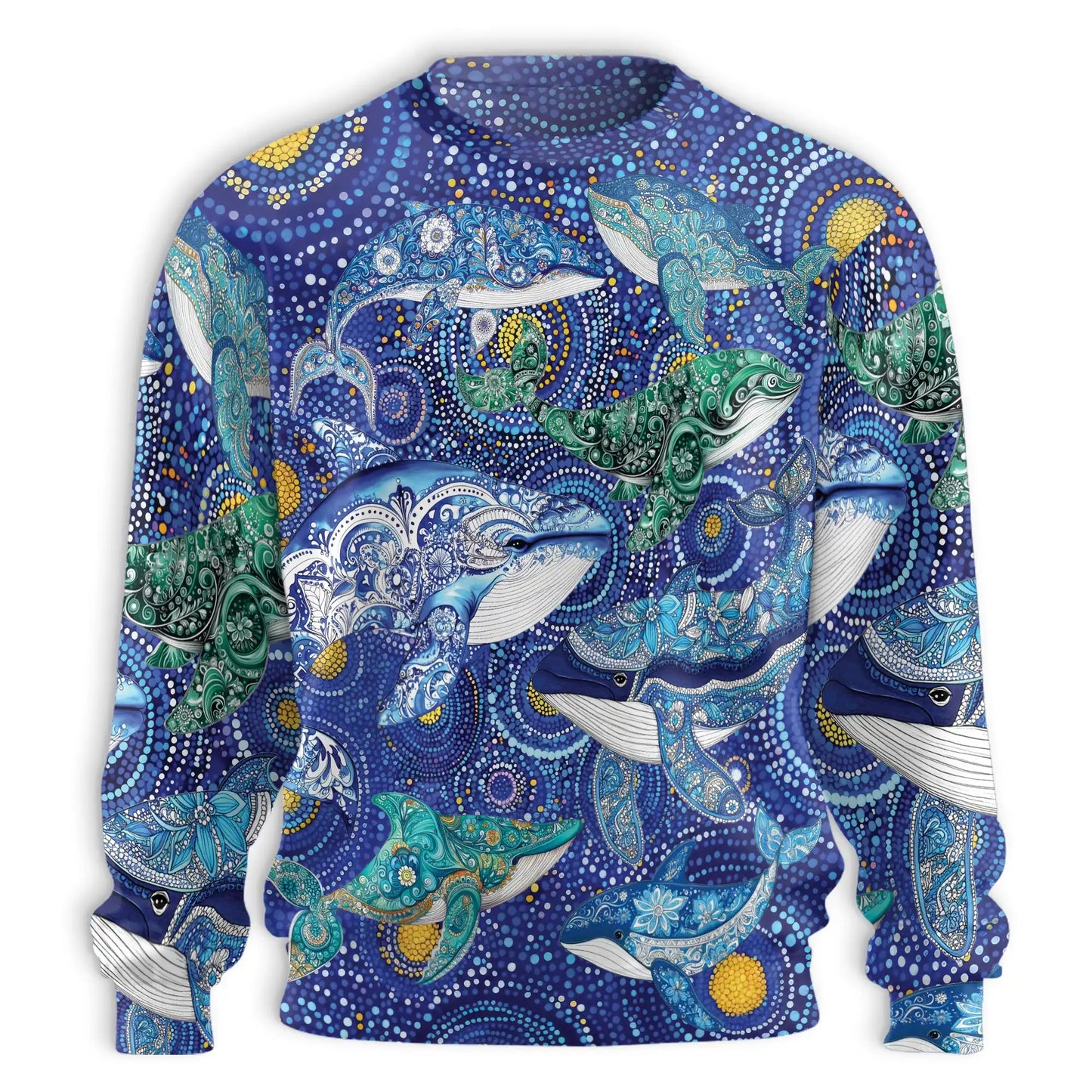 Aboriginal Dot Art Whale Sweatshirt, 3D All Over Print Indigenous Ocean Art Crewneck Pullover for Men Women, Whale Lover Gift - Netecom