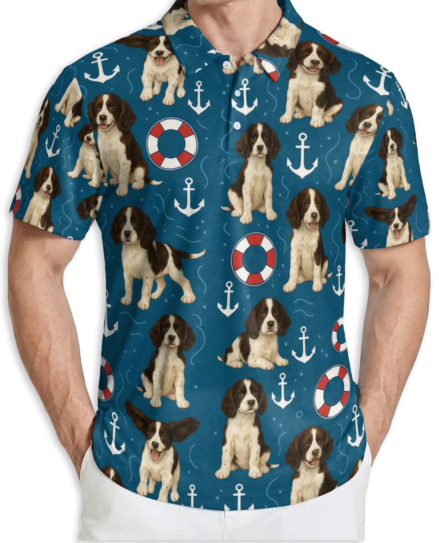 Springer Spaniel Nautical Polo Shirt – Coastal Dog Print | Netecom