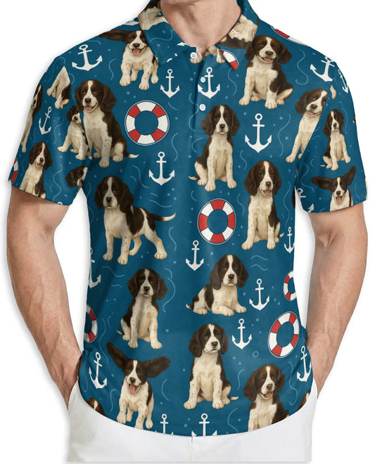Springer Spaniel Nautical Polo Shirt – Coastal Dog Print | Netecom