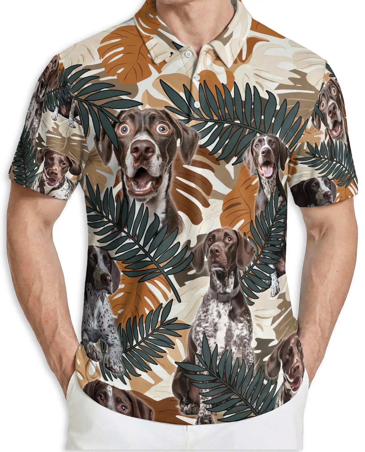 German Shorthaired Pointer Polo Shirt – Tropical Leaf Print | Netecom