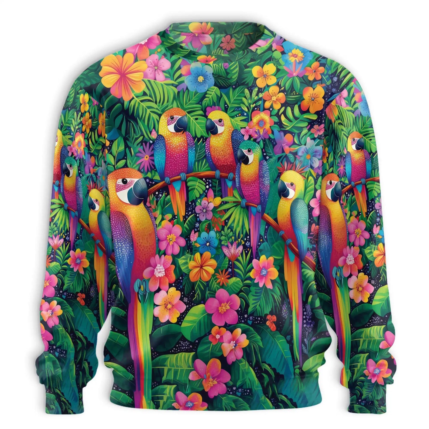 Parrot Tropical Sweatshirt, 3D All Over Print Colorful Exotic Bird Crewneck Pullover for Men Women, Parrot Lover Gift - Netecom