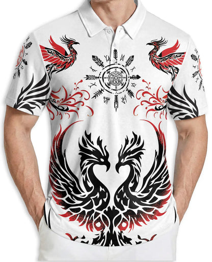 Phoenix Tribal 3D Polo Shirt for Men – Nordic Raven Symbol Style | Netecom