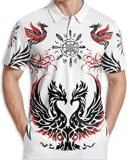 Phoenix Tribal 3D Polo Shirt for Men – Nordic Raven Symbol Style | Netecom