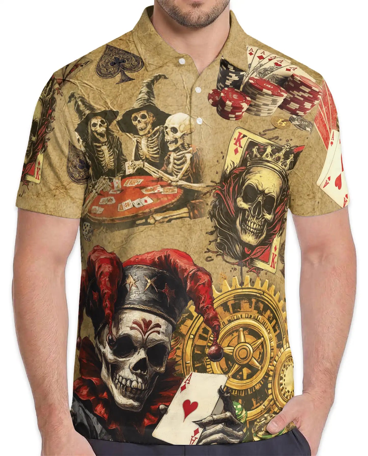 Skeleton Poker Polo Shirt - Vintage Gambling Skull Card Player Design | Netecom
