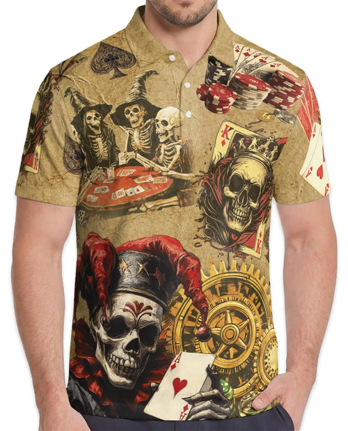 Skeleton Poker Polo Shirt - Vintage Gambling Skull Card Player Design | Netecom