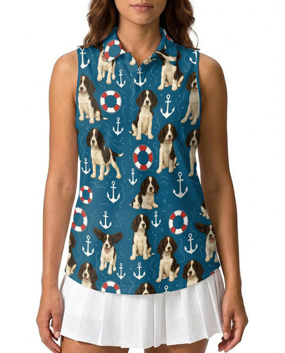 English Springer Spaniel Sleeveless Polo Shirt for Women – Cute Dog Lover Style | Netecom