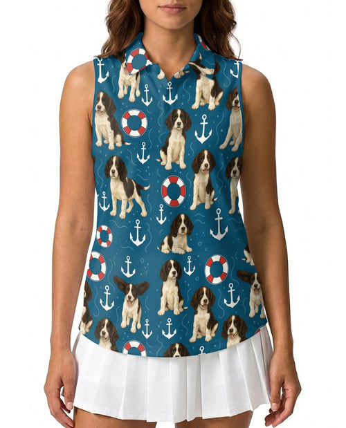 English Springer Spaniel Sleeveless Polo Shirt for Women – Cute Dog Lover Style | Netecom