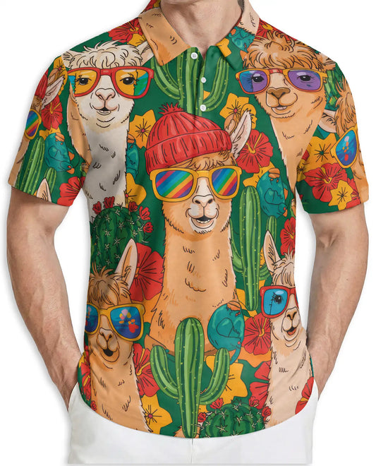 Funny Llama Cactus 3D Polo Shirt for Men – Desert Animal Style | Netecom