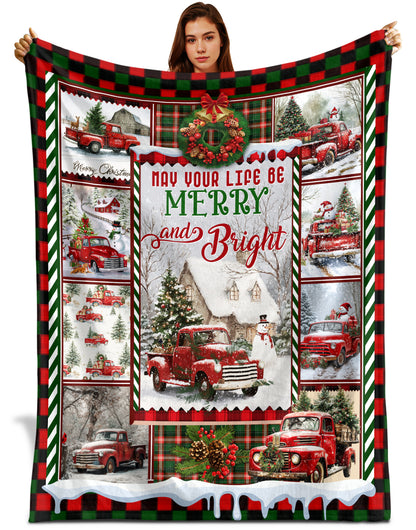 Netecom Red Truck and Snowman Blanket, Festive Christmas Winter Throw Blanket for Couch, Bed or Sofa, Ultra Soft and Warm Holiday Gift for Christmas Season and Cozy Winter