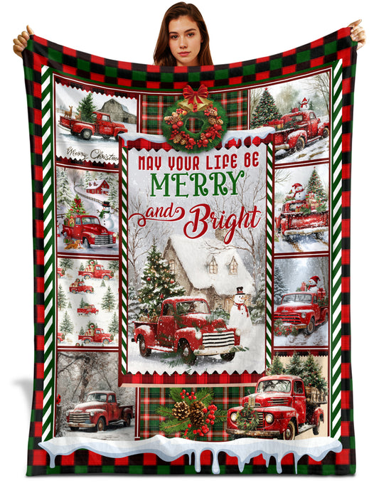 Netecom Red Truck and Snowman Blanket, Festive Christmas Winter Throw Blanket for Couch, Bed or Sofa, Ultra Soft and Warm Holiday Gift for Christmas Season and Cozy Winter