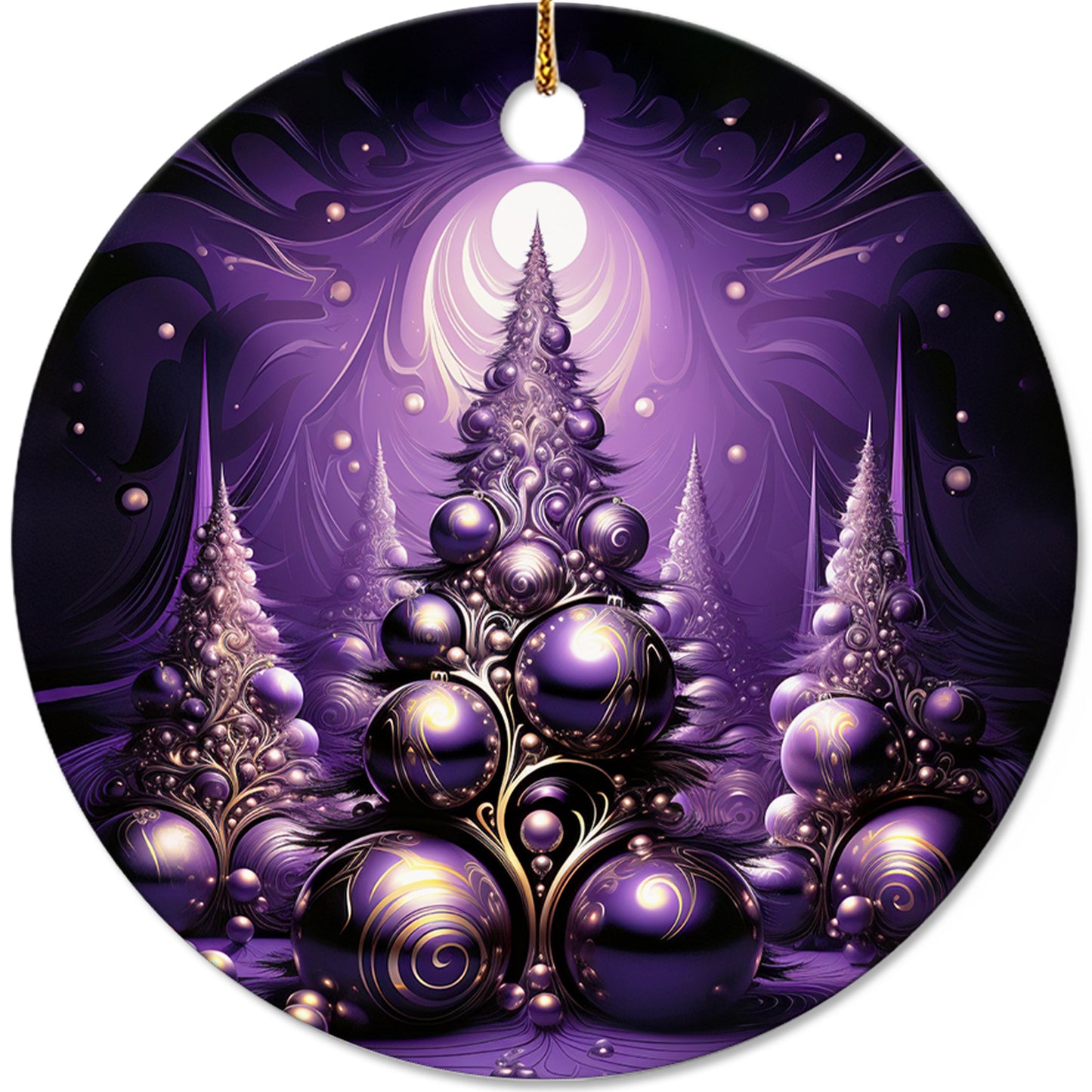 Netecom Purple Christmas Tree Baubles Ornament, Elegant Holiday Ceramic Ornament for Christmas Tree Hanging Decorations Gift, Home Decor, Gifts for Friends & Family, Holiday Party Present