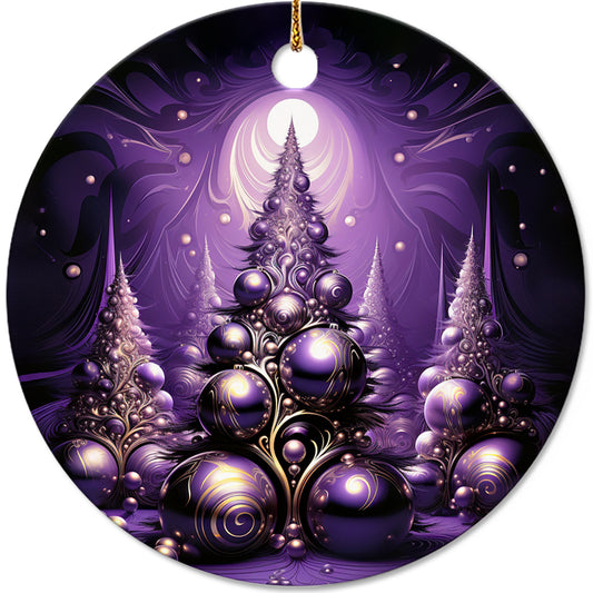 Netecom Purple Christmas Tree Baubles Ornament, Elegant Holiday Ceramic Ornament for Christmas Tree Hanging Decorations Gift, Home Decor, Gifts for Friends & Family, Holiday Party Present