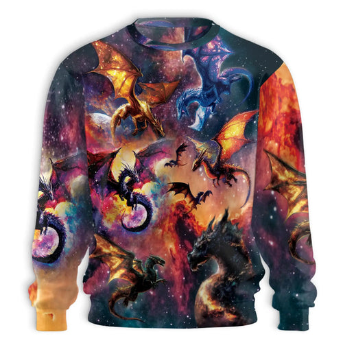 Colorful Mythical Dragons Nebula Sweatshirt, 3D All Over Print Fantasy Galaxy Dragon Crewneck Pullover for Men Women, Dragon Lover Gift - Netecom